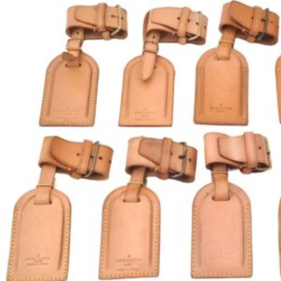 Vintage Louis Vuitton Luggage Tag Poignet Vachetta Leather Brass Gold Tan LV - Picture 2 of 14